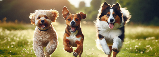 mascotas jugando y corriendo